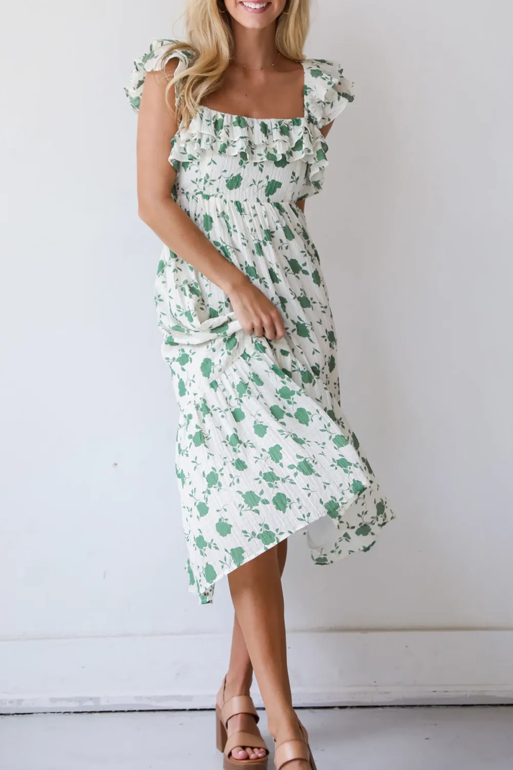 Green Floral Midi Dress