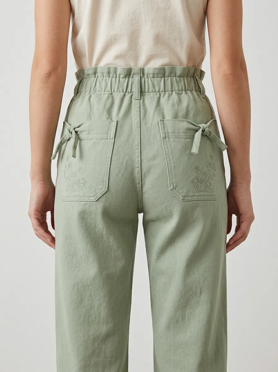 Women's Western Boho Floral Embroidered Sage Green Printed Pants