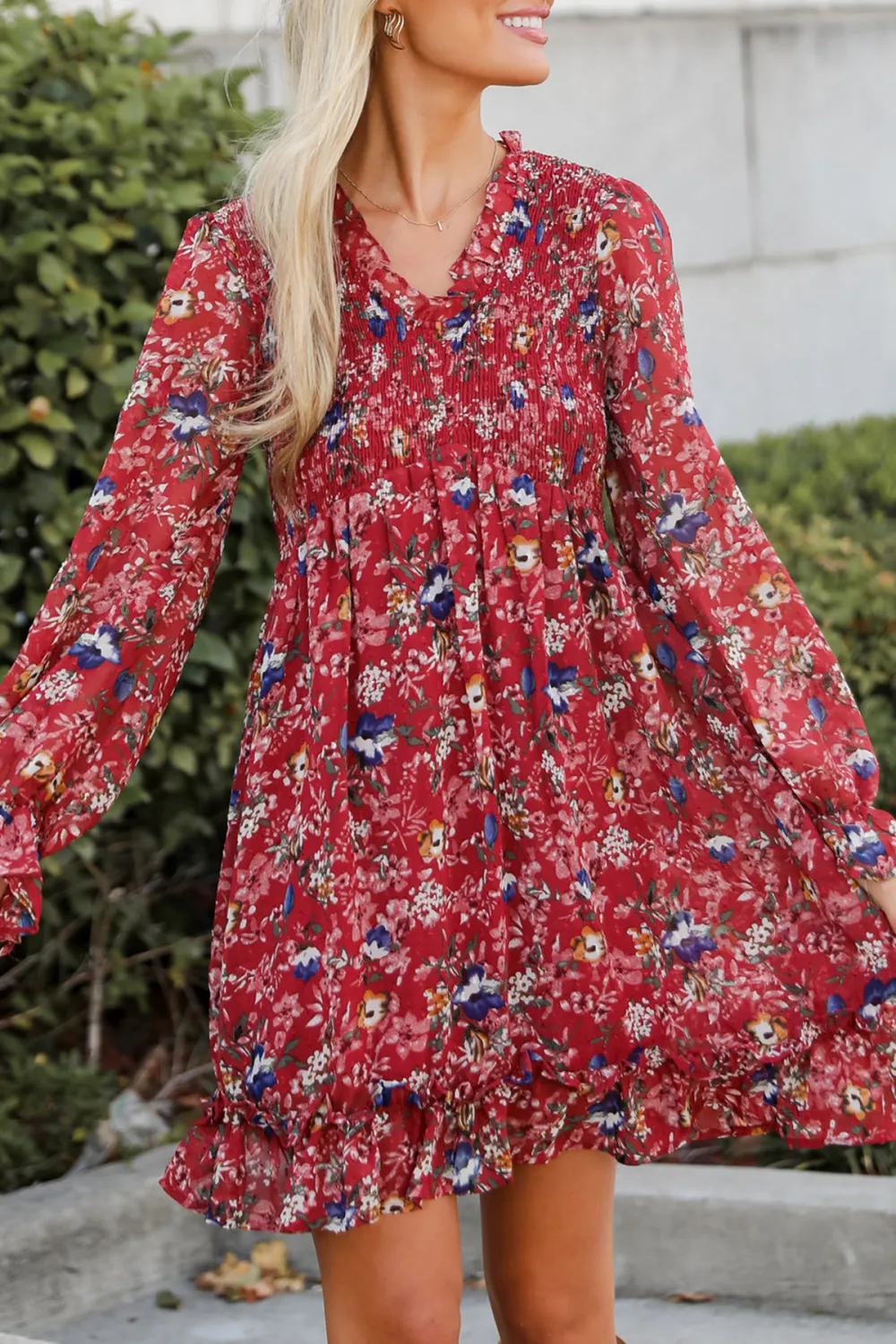 Burgundy Floral Mini Dress
