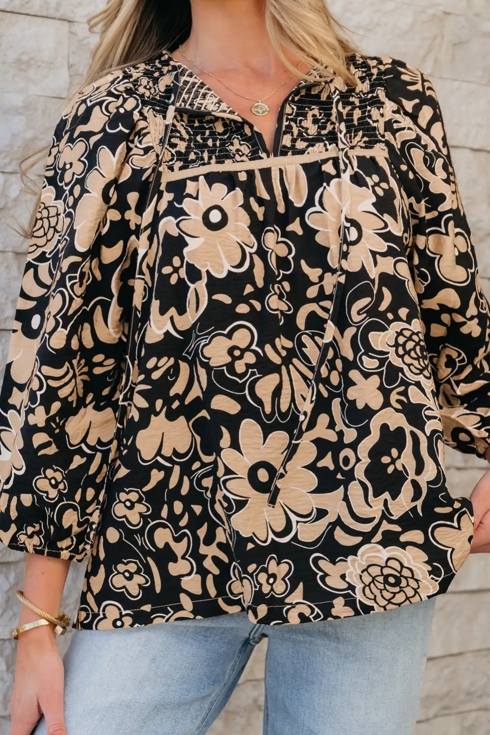Floral Shirred Boho Blouse
