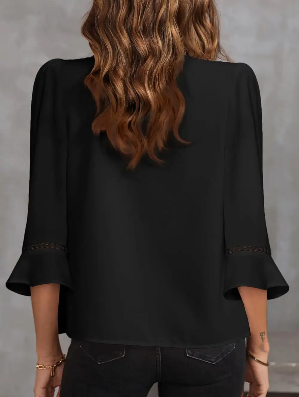 V Neck Office Three Quarter Sleeve Blouse