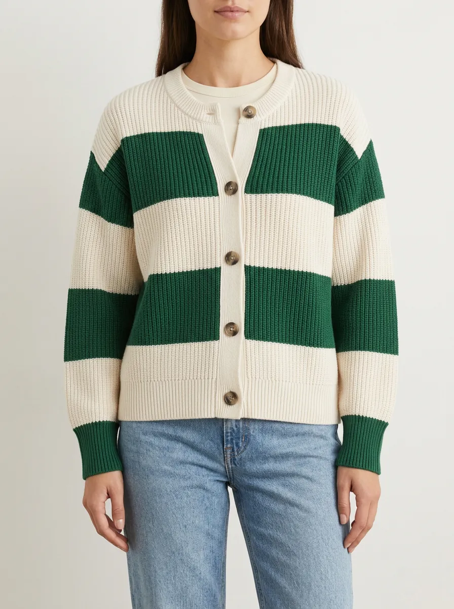 Heritage Textured Rugby Striped Knit Cardigan