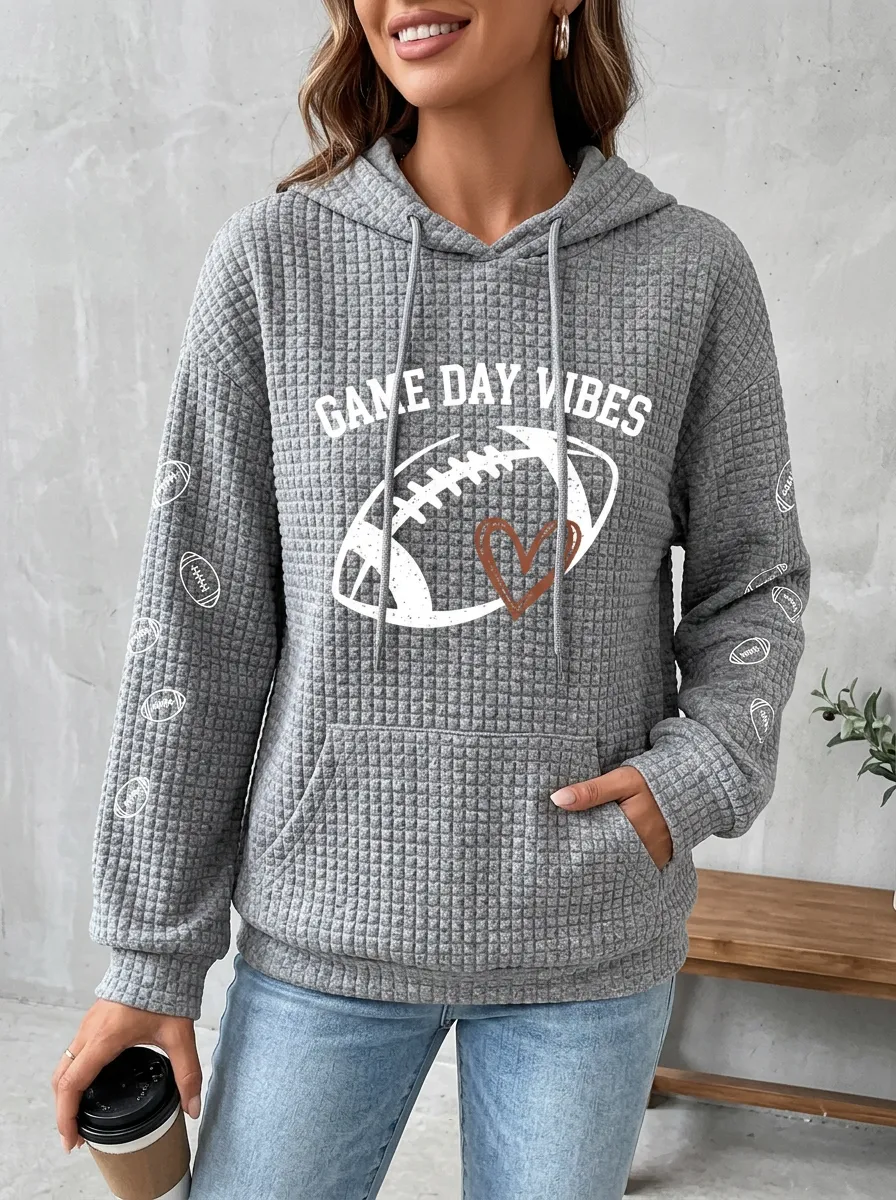 Women's Retro Gridiron Day Vibes Heart Graphic Hoodie