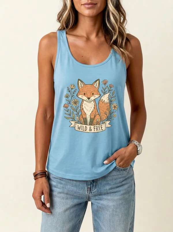 Nature Lover Wild And Free Fox Floral Tank Top