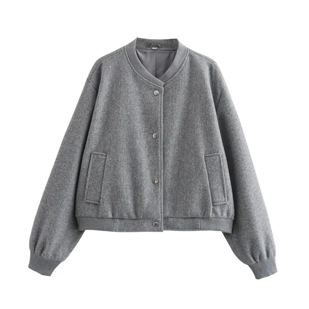 Cropped Velvet Touch Snap Front Ribbed Trim Bomber Jacket