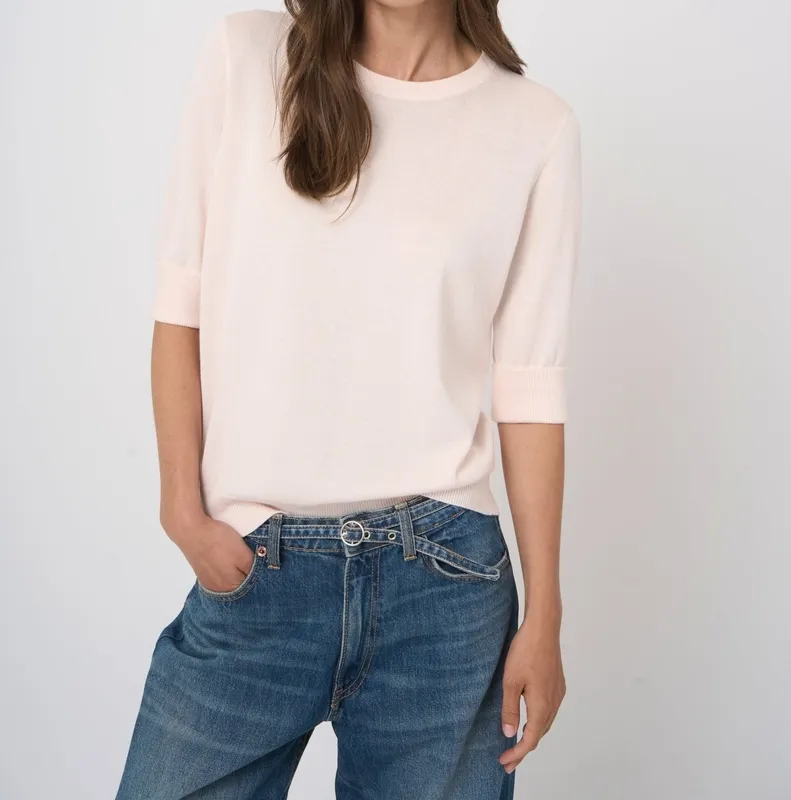 Cotton Short Sleeve Ribbed Sweater