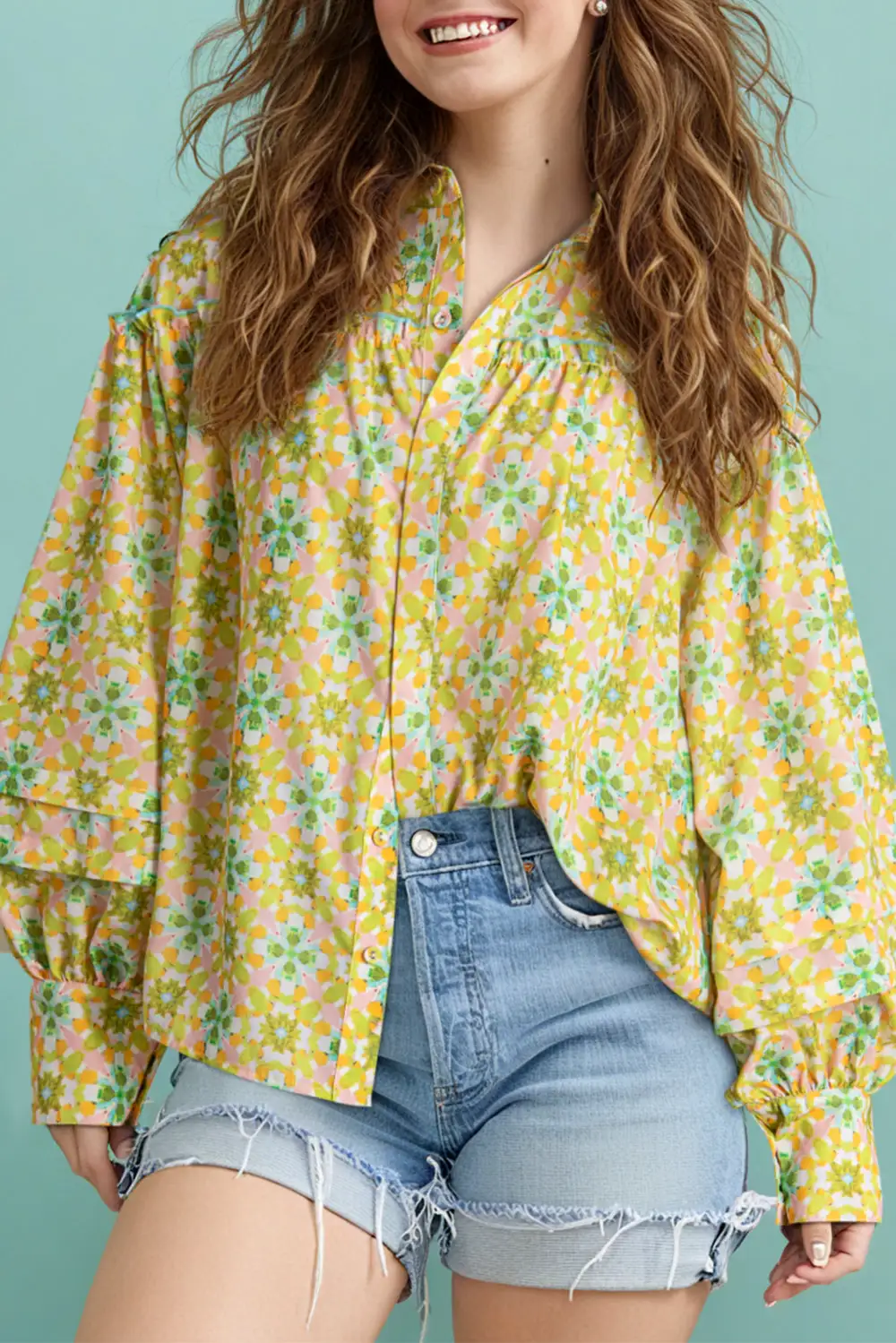 Everyday Floral Puff Sleeve Boho Shirt Blouse