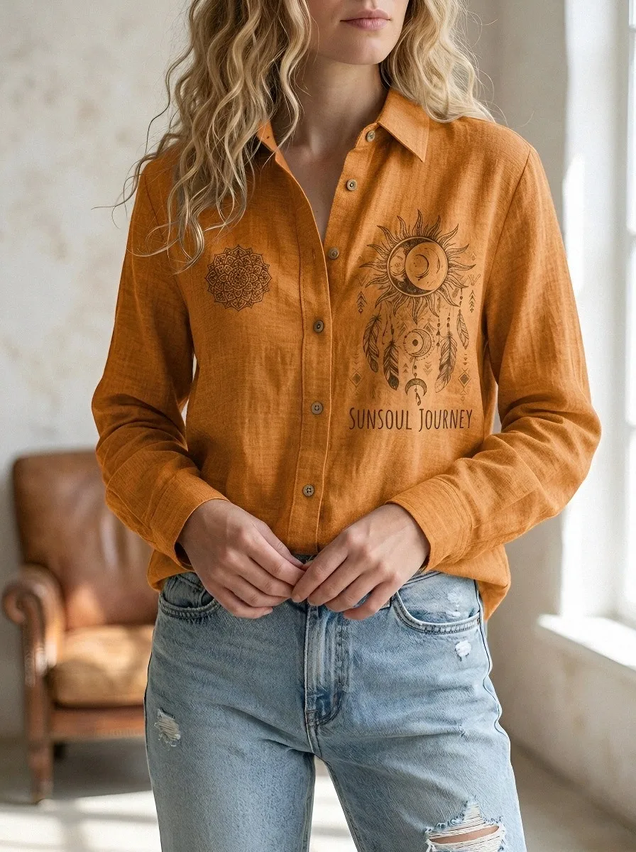 Boho Sun Moon Casual Shirt Classic