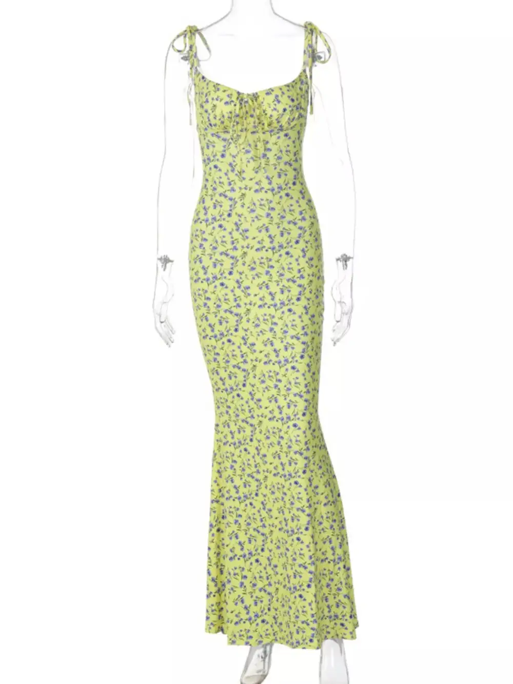 Relaxed Floral Print Tie Strap Bodycon Maxi Dress