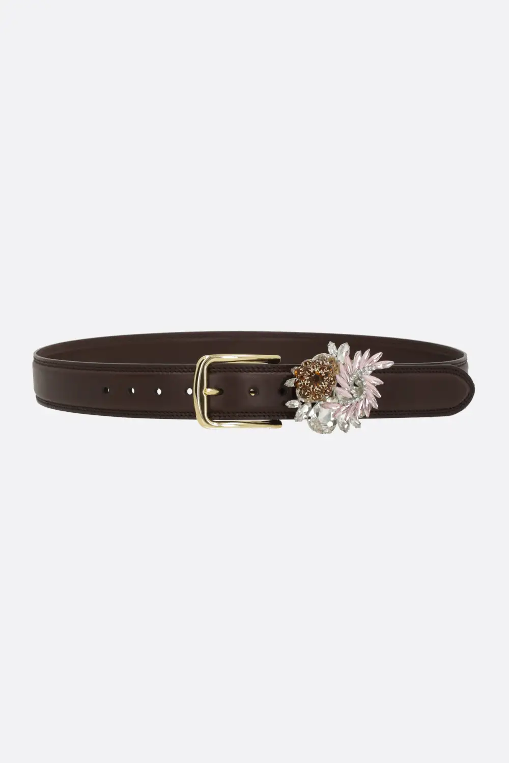 Crystal Gold Tone Leather Waist Belt