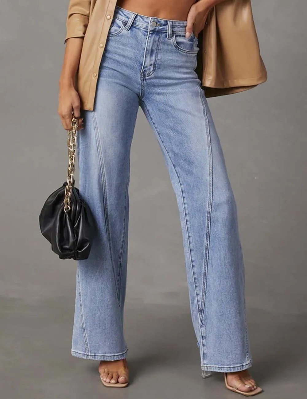Daily Jeans Button Straight Leg Denim Pants