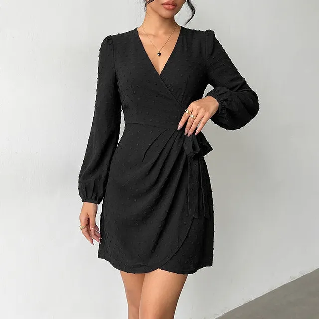 Women's Wrap Puff-Sleeve Evening Dress