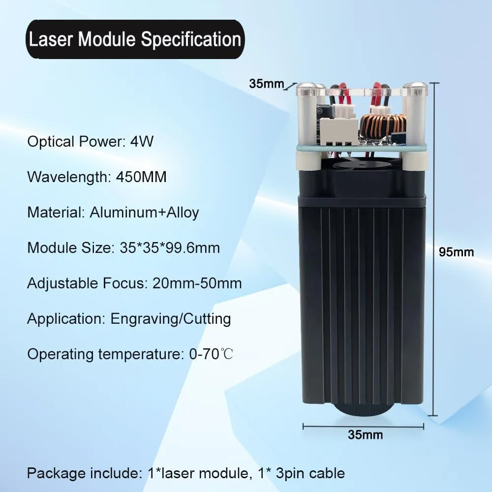 4W Laser Engraver Module, 450nm Adjustable Focus