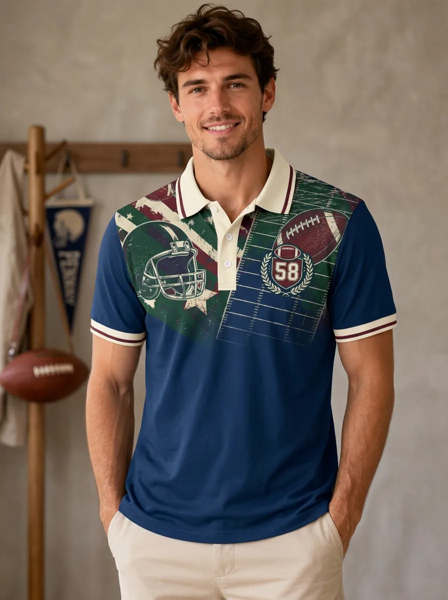 Men's Heritage Gridiron Helmet Number Polo Shirt