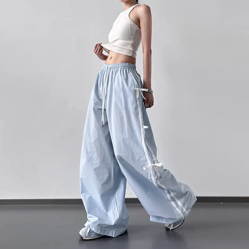 Women's Wide Leg Loose Fit Bow Detail Pants