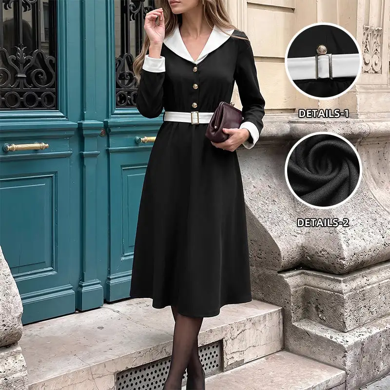Women's Fitted Long-Sleeve Belted Midi Dress