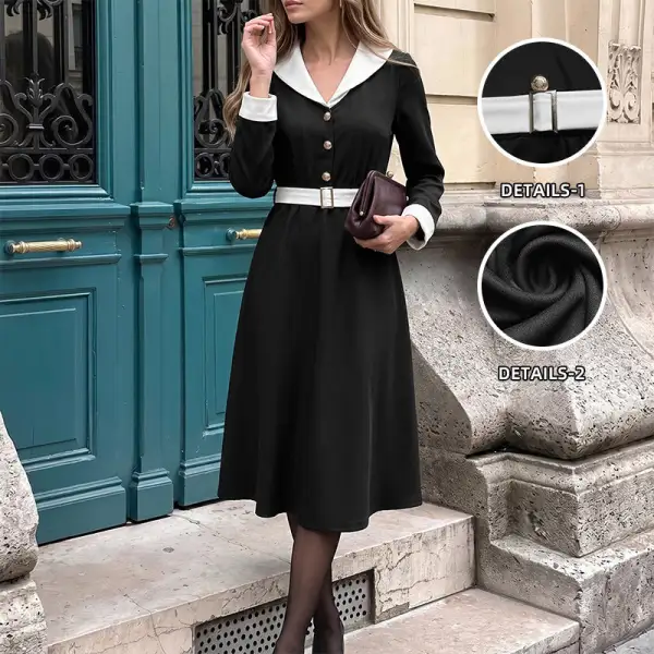 Women's Fitted Long-Sleeve Belted Midi Dress