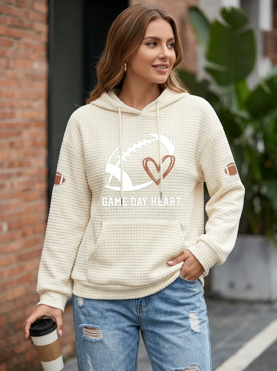 Women's Football Lover Game Day Heart Graphic Printed Hoodie