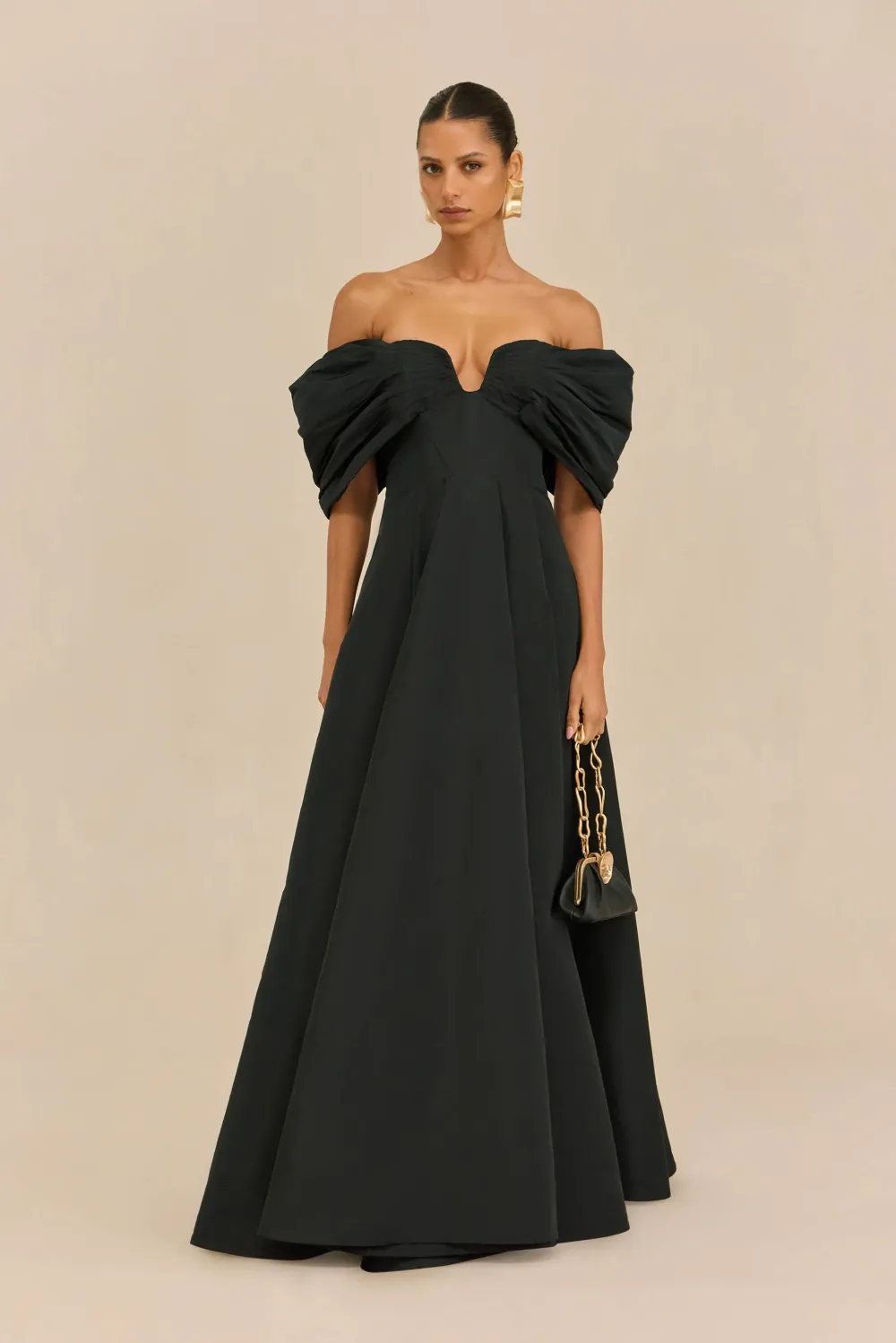 Anais Black Off Shoulder A-Line Maxi Dress