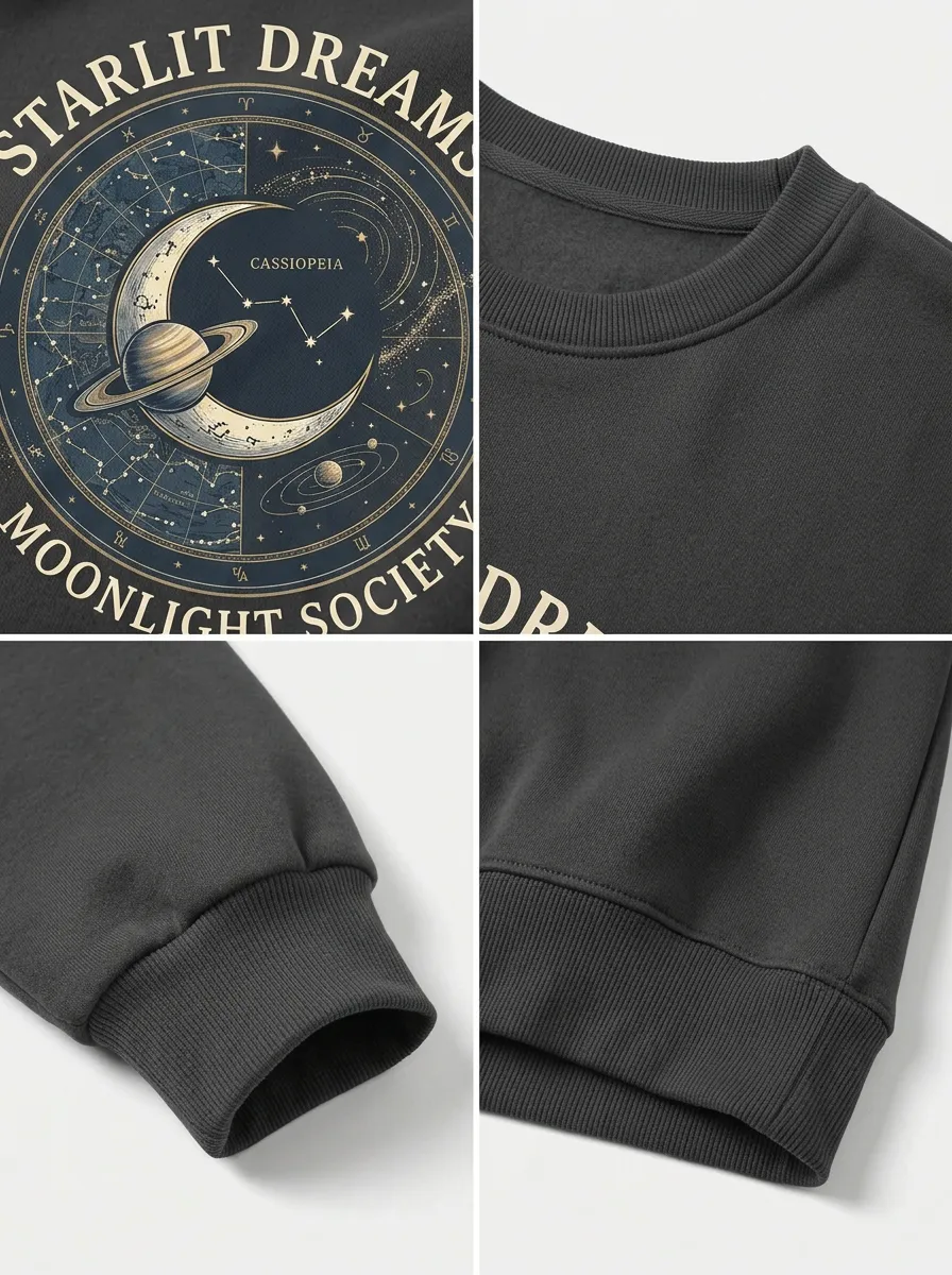 Women's Celestial Moon Planet Constellation Printed T-shirt