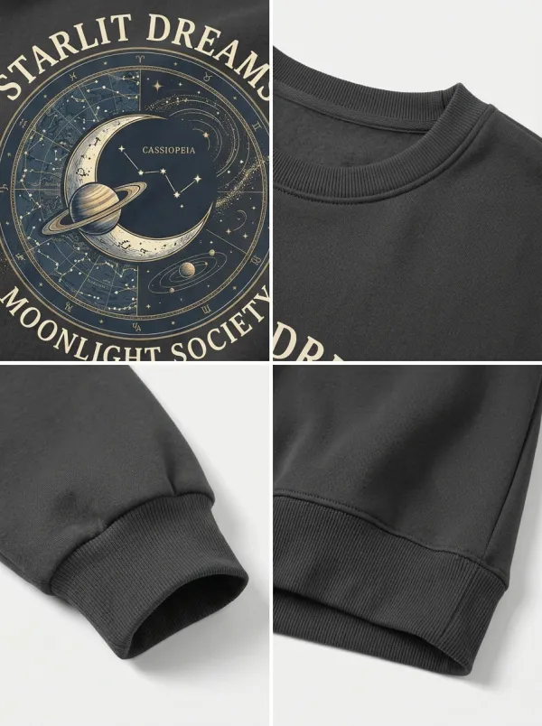 Women's Celestial Moon Planet Constellation Printed T-shirt