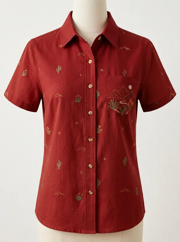 Rustic Cactus Mountain Western Short Sleeve Shirt