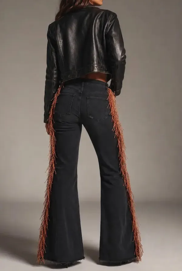 Fringe Detail Bell Bottom Modern Denim Jeans