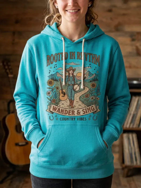 Banjo Guitar Cowgirl Country Music Graphic Hoodie