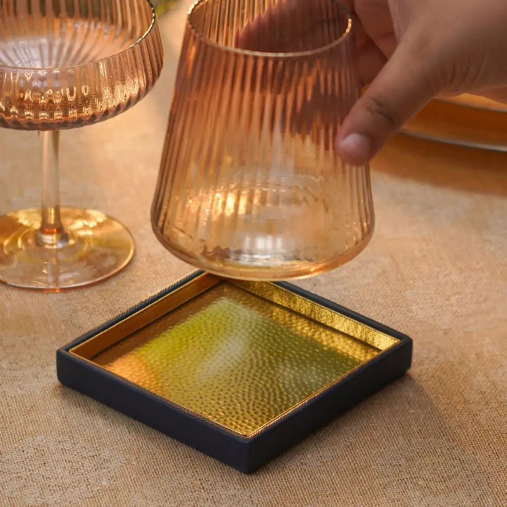 Green Hammered Leather Coaster
