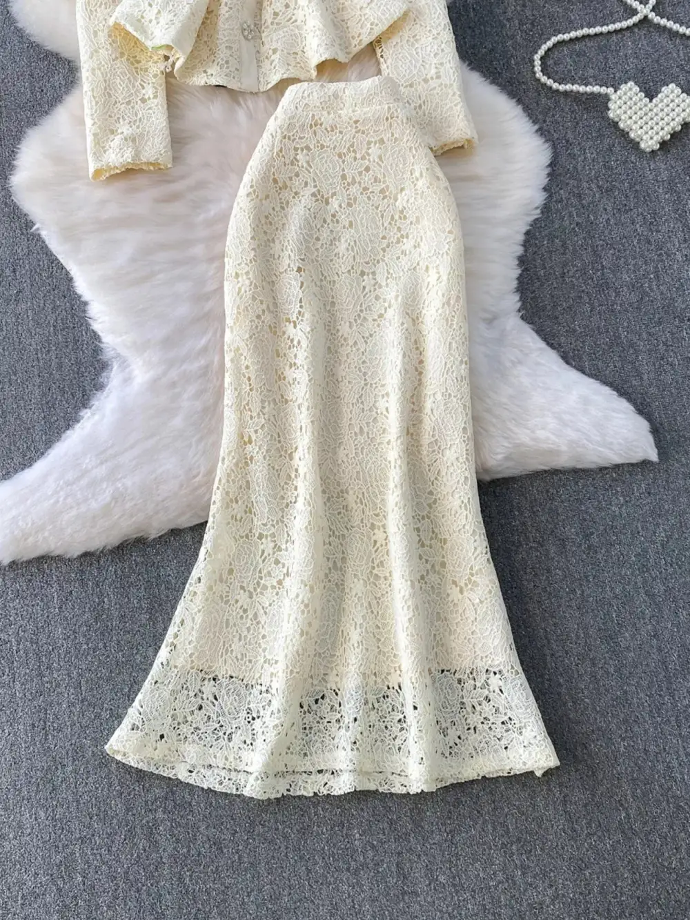 Graceful Lace Button Up Top And Skirt Set