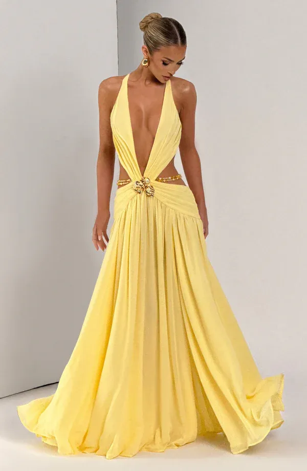 Lydia V-neck Camisole Maxi Dress In Yellow