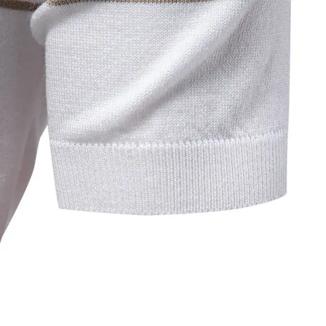 Striped Zip Front Fine Knit Polo Shirt