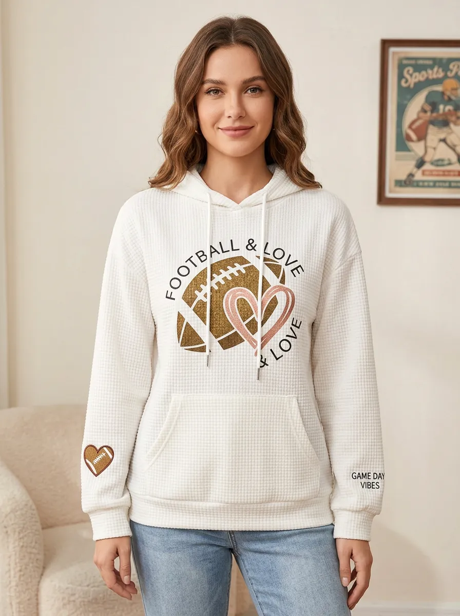 Women's Relaxed Gridiron Heart Ball Love Graphic Hoodie