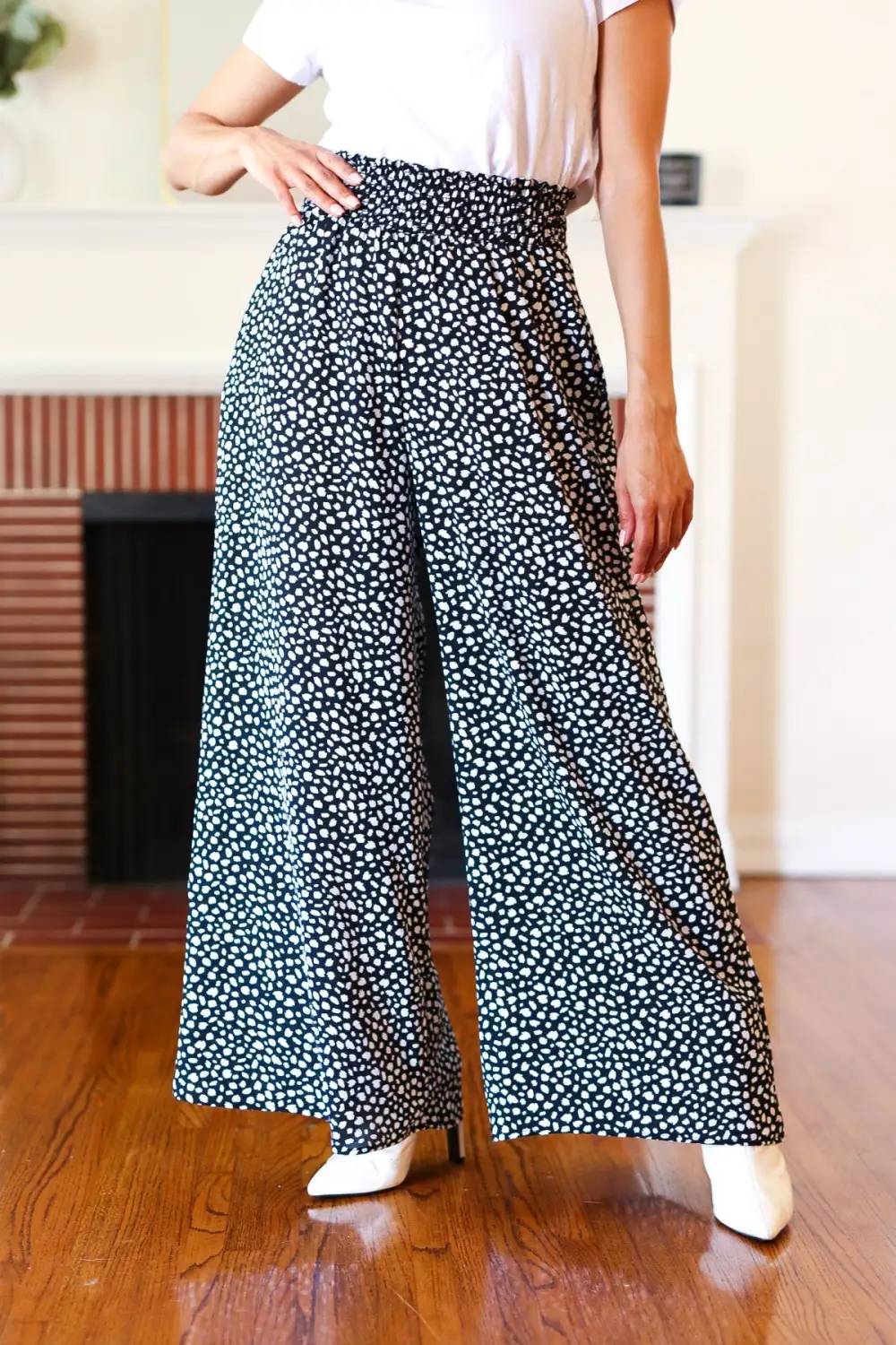 Let S Meet Up Animal Print Smocked Waist Palazzo Pants