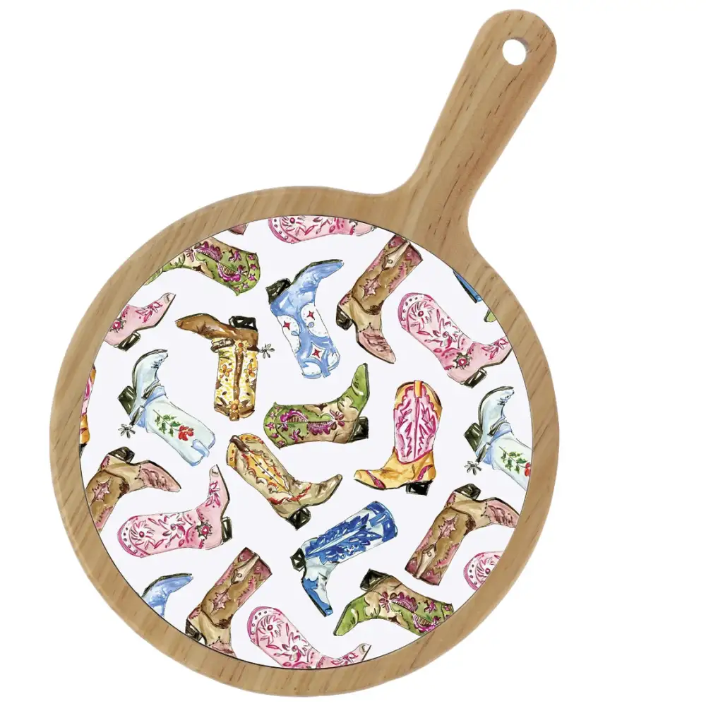 Cowboy Boot Bamboo Ceramic Cheese Board