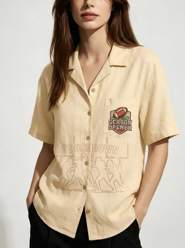 Women's Football Fan Season Opener Touchdown Printed Shirt