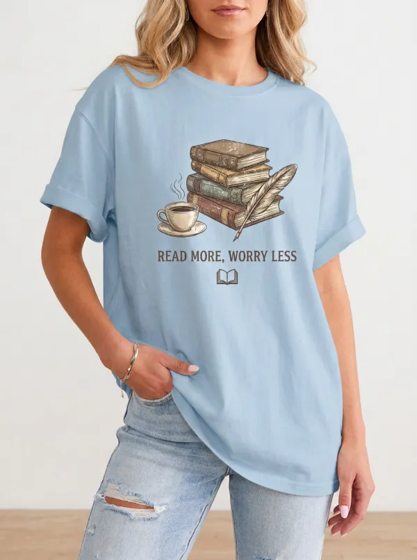 Women's Book Lover Coffee Quill Printed T-shirt