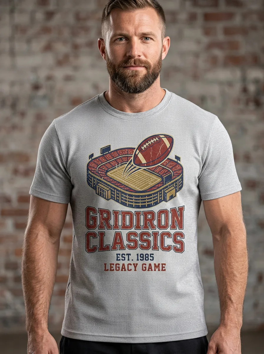 Men's Relaxed Football Gridiron Ball Crew Neck Graphic T-Shirt