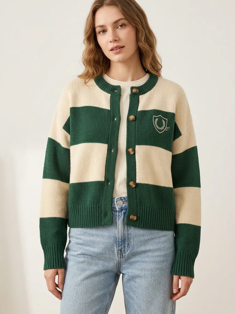 Rugby Striped Shield Embroidered Cardigan