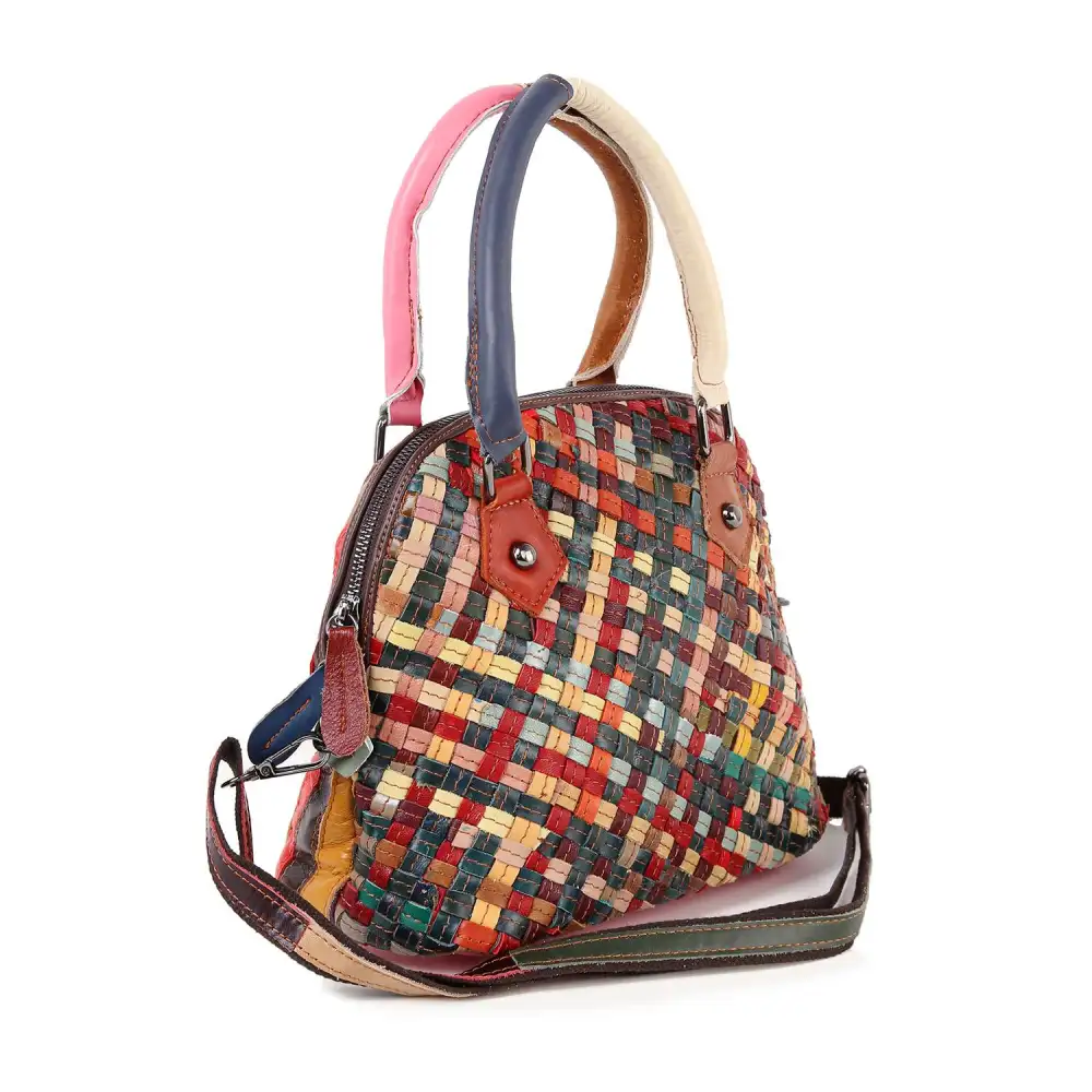 Woven Leather Satchel Shoulder Bag