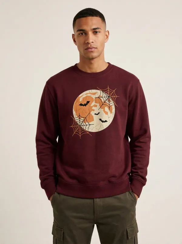 Men's Halloween Moon Bat Spiderweb Sweatshirt