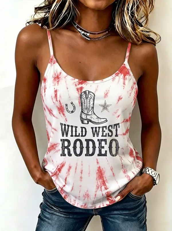 Wild West Rodeo Cowboy Boot Tie Dye Cami Tank
