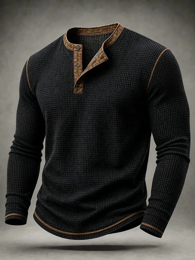 Men'S Western Printed Waffle Top