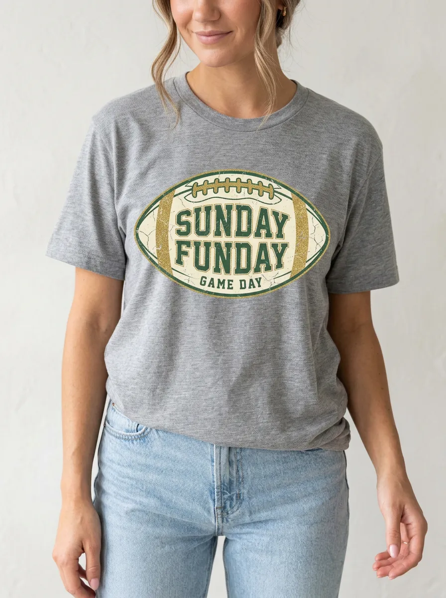 Women's Modern Football Ball Game Day Crew Neck Graphic T-Shirt