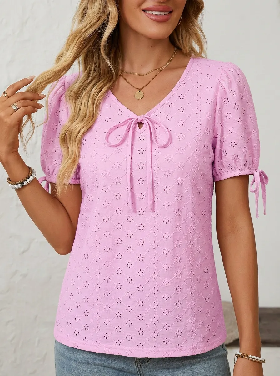 Women's V-neck Tie-neck Relaxed Blouse