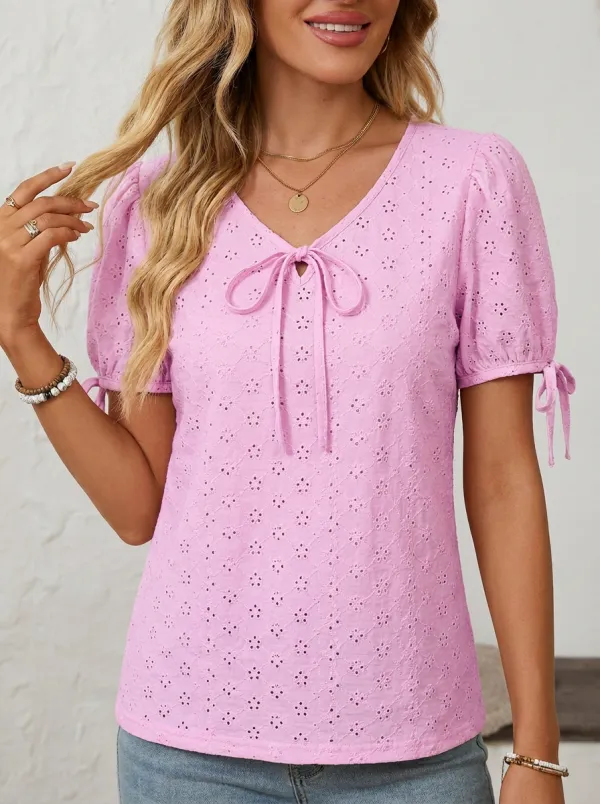 Women's V-neck Tie-neck Relaxed Blouse