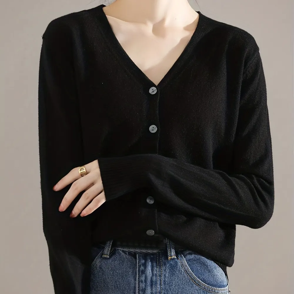 Elegant V Neck Long Sleeve Cardigan