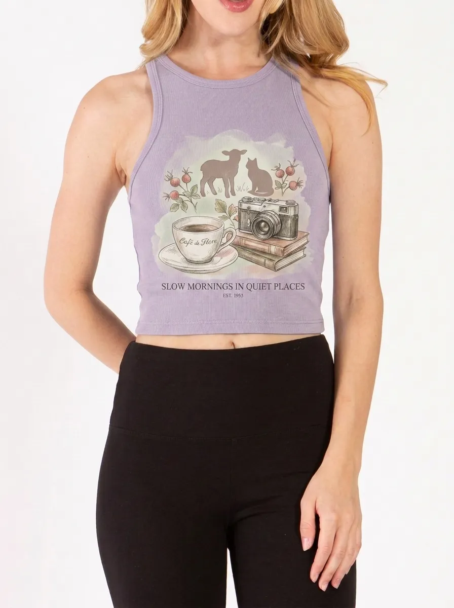 Women's Coffee Camera Book Aesthetic Printed Crop Top