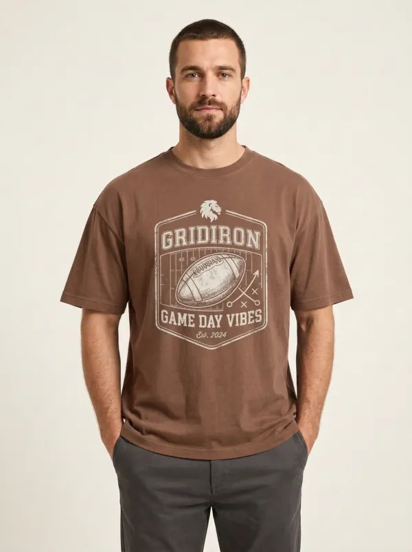 Men's American Football Gridiron Game Day Vibes Printed T-Shirt
