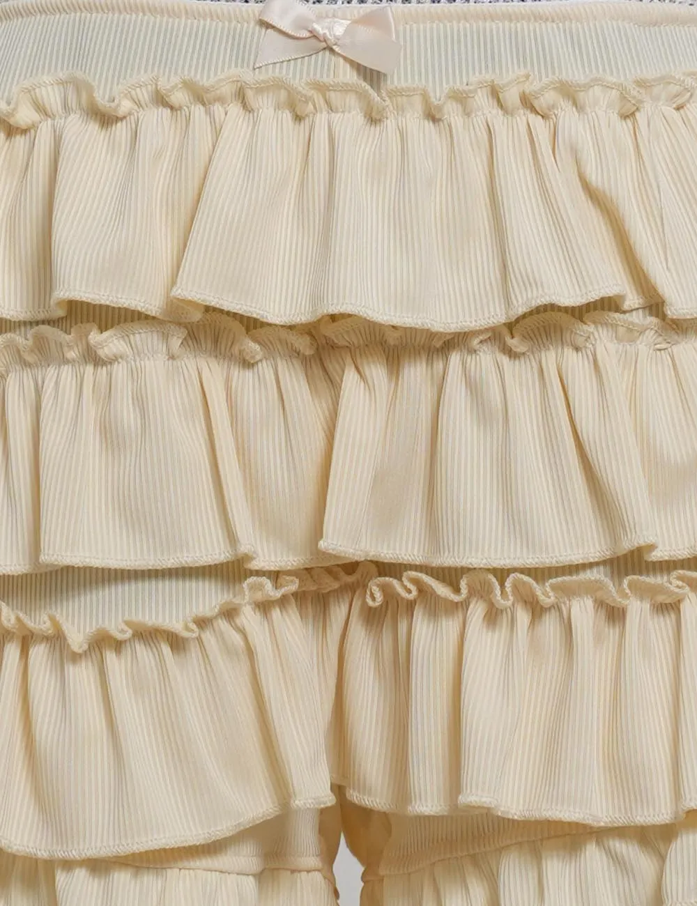 Bow Elastic Waist Lace Trim Tiered Ruffle Mini Shorts